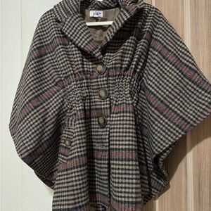 Jolt Plaid Cape Coat - Beige and Red